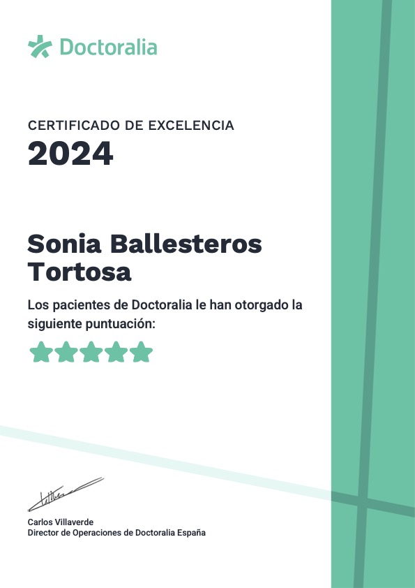Certificado-Excelencia-2024-Sonia-Ballesteros Certificado de Excelencia Doctoralia 2024 otorgado a Sonia Ballesteros por su destacada labor en Psicología