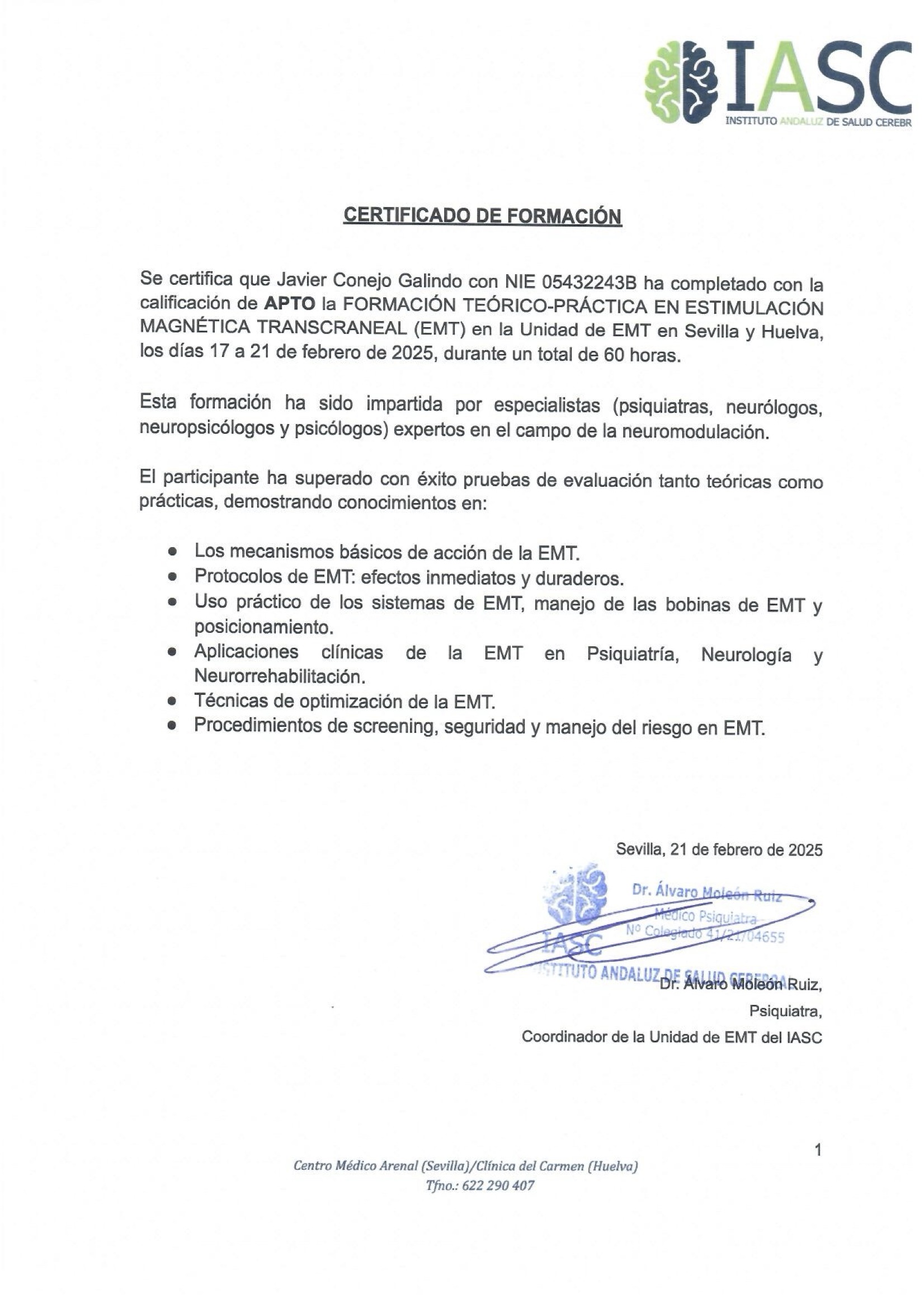 certificado-formacion-emt-javier-conejo-galindo-iasc Javier Conejo Galindo acreditación en Estimulación Magnética Transcraneal IASC.