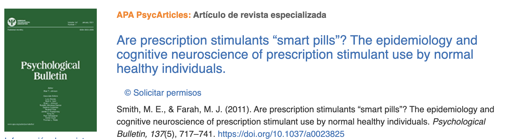 Evidencia científica: Artículo sobre el uso de estimulantes ('smart pills') como el metilfenidato para estudiar en personas sin TDAH