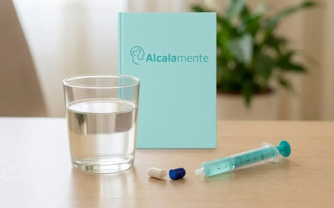 Preparación de dilución de Elvanse con jeringuilla de precisión y vaso de agua en la clínica Alcalamente.