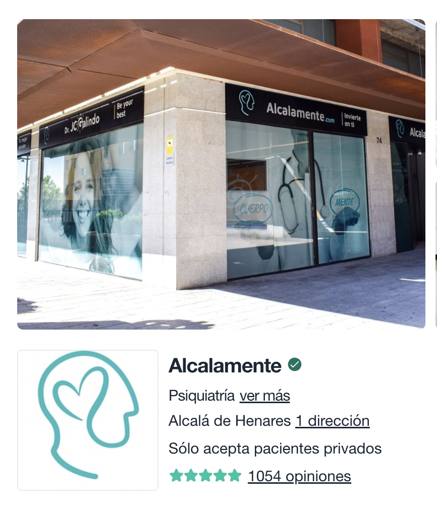 Fachada de la clínica Alcalámente con más de 1000 opiniones de 5 estrellas en Doctoralia