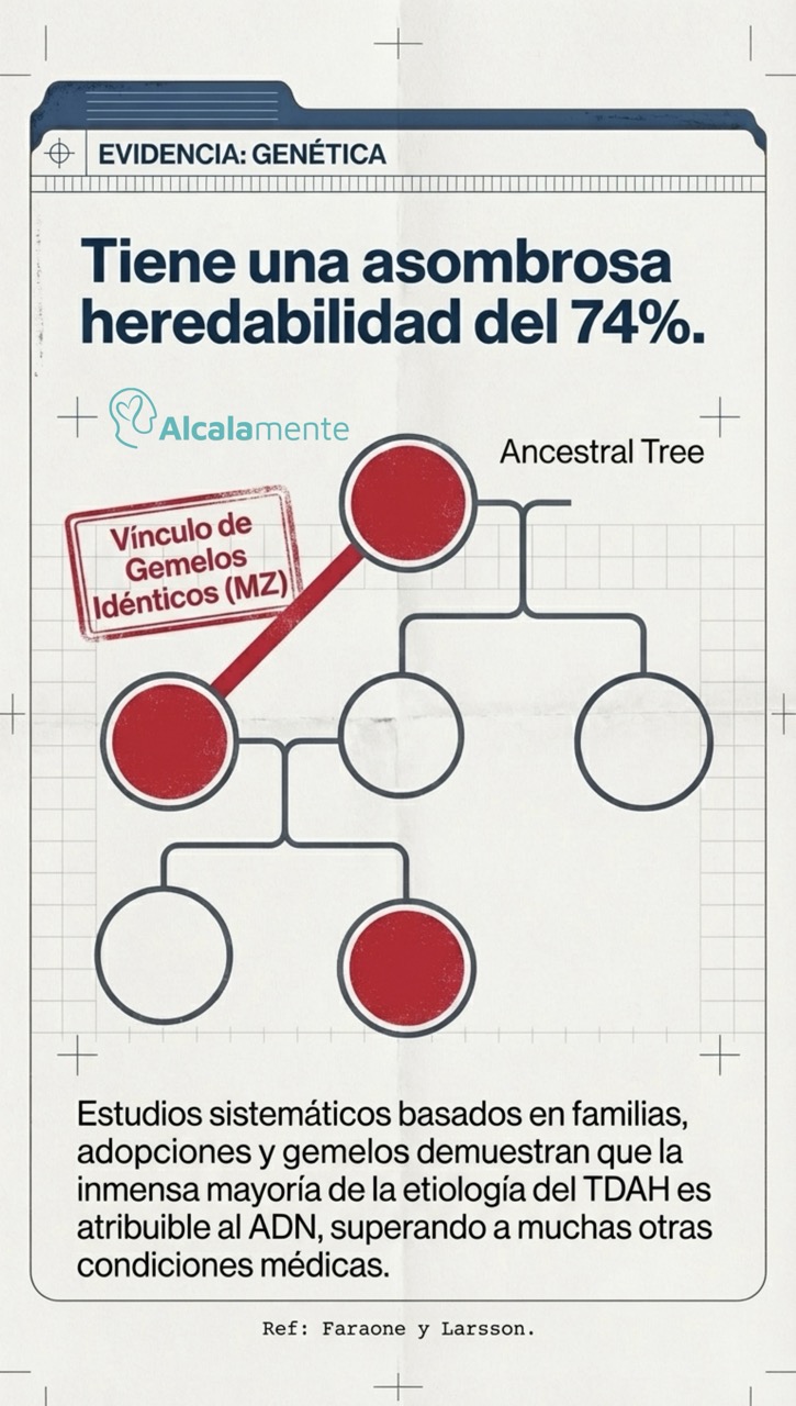 Infografía sobre la alta heredabilidad y carga genética del TDAH