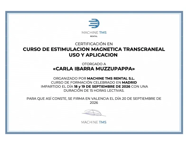 Certificado en Estimulación Magnética Transcraneal (EMT) con Machine TMS - Carla Ibarra