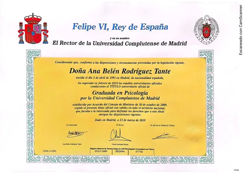 Título Universitario en Psicología - Ana Rodríguez